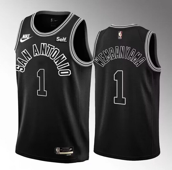 Men's San Antonio Spurs #1 Victor Wembanyama Black 2022/23 Classic Edition Stitched Basketball Jersey Men's San Antonio Spurs #1 Victor Wembanyama Black 2022/23 Classic Edition Stitched Basketball Jersey